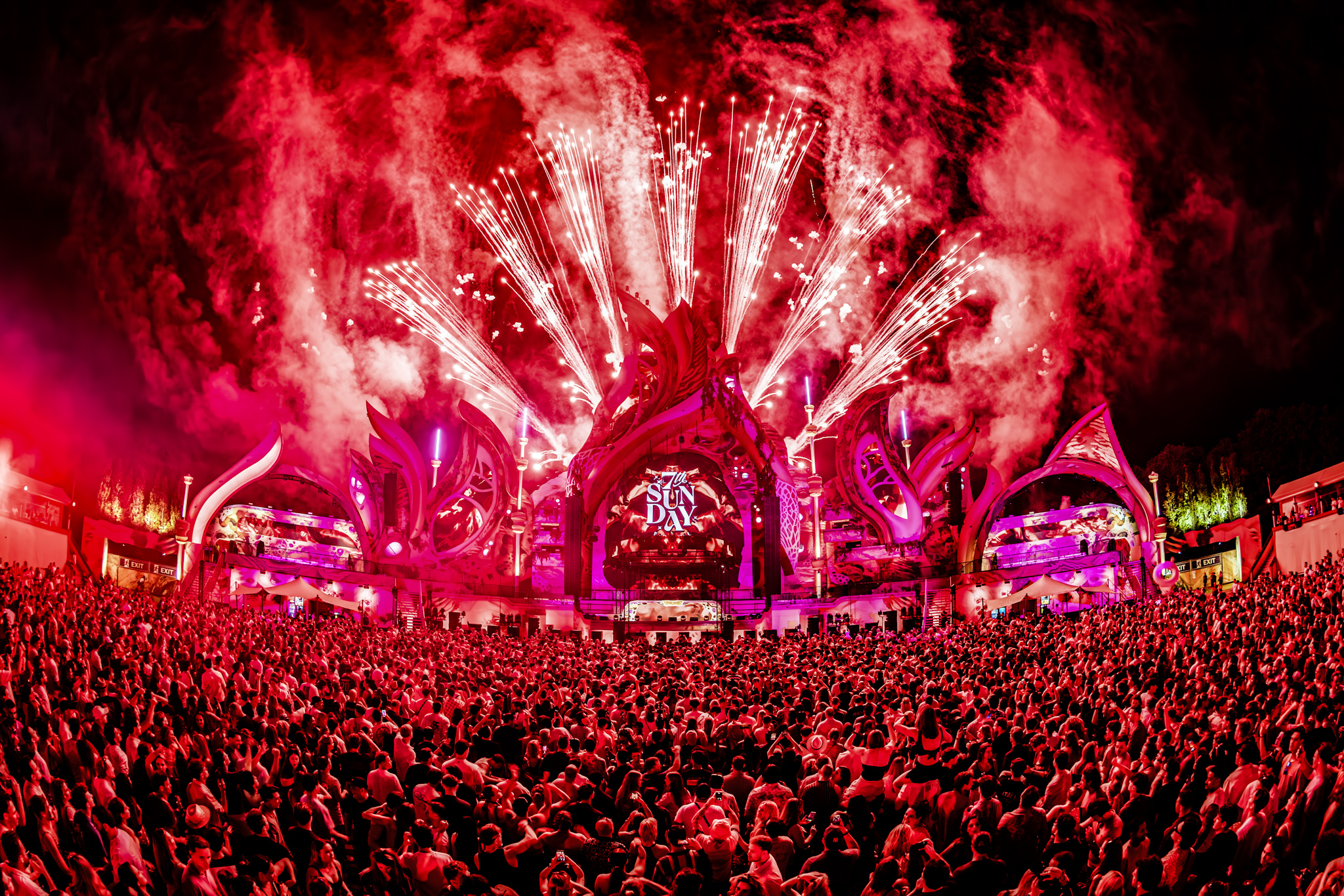 Red fireworks finale over the mainstage at 7th Sunday Festival 2026, Erp