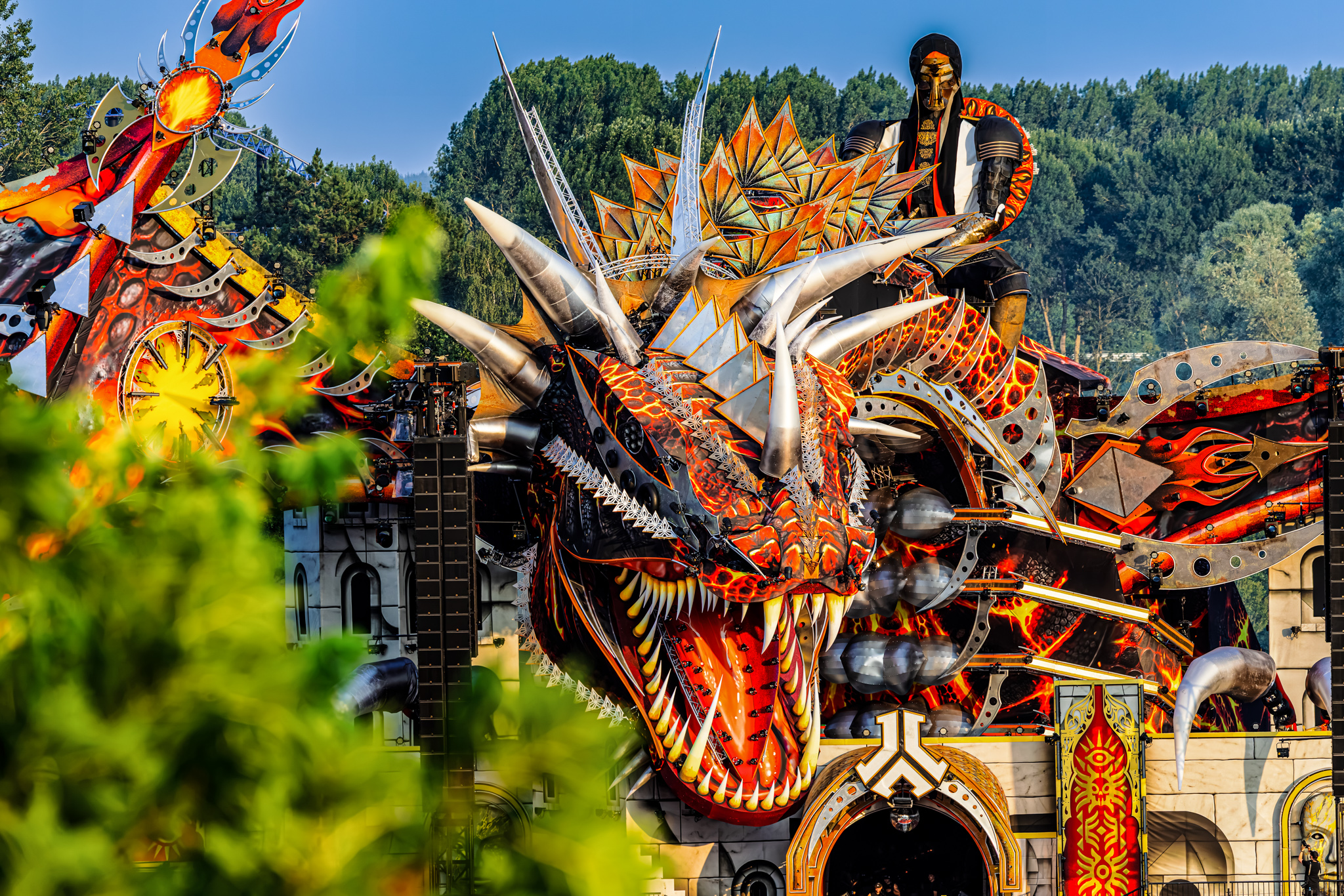 Giant mechanical dragon on the Defqon.1 2026 mainstage, Biddinghuizen