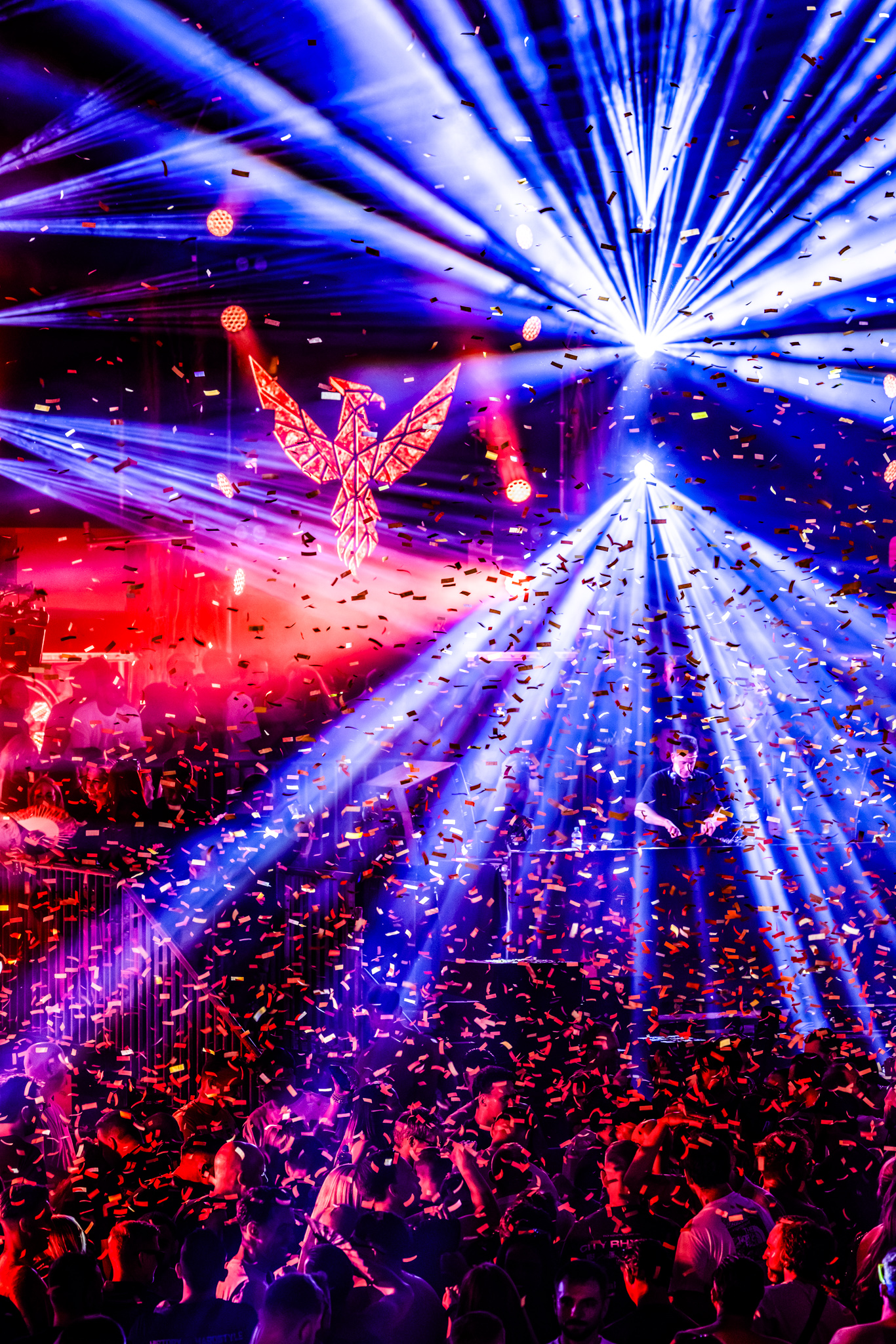 Blue light beams and confetti over the dancefloor at Reignite Festival 2026